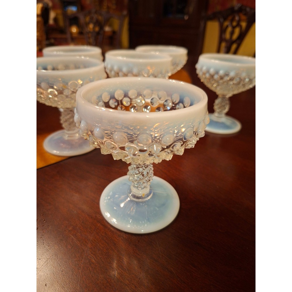 Fenton Moonstone Hobnail Opalescent Glass Sherbet Dessert Cups Set of 6 Vintage - Picture 6 of 6